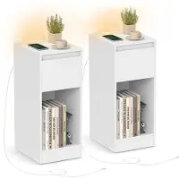 Vasagle Nachtkastje met ledverlichting en usb aansluitingen, Wolkenwit / 2