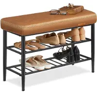 Vasagle Schoenenbank uit de EKHO collectie met roosterplanken, Karamel bruin / 80B cm