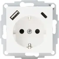 Kopp Athenis Wandcontactdoos 1-voudig Met Randaarde En Shutters, 2-voudig Usb-a+c Mat-wit