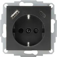 Kopp Athenis Wandcontactdoos 1-voudig Met Randaarde En Shutters, 2-voudig Usb-a+c Antraciet