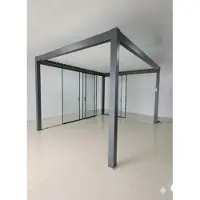Overig Glazen Schuifwand - Accessoire Voor Pergola Universeel - 235x15x145cm - Zwart