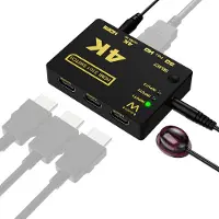 Ewent EW3730 4K HDMI Switch 3-poorts, toont 3 HDMI bronnen op een monitor