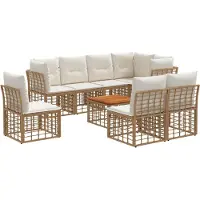 vidaXL Buiten bank set 9 st Natuurlijk en Crème Wit Polyester