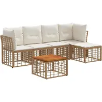 vidaXL Buiten bank set 6 st Natuurlijk en Crème Wit Polyester