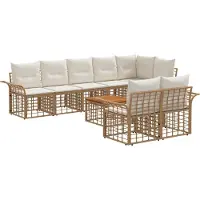 vidaXL Buiten bank set 9 st Natuurlijk en Crème Wit poly rattan