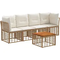 vidaXL Buiten bank set 5 st Natuurlijk en Crème Wit Polyester