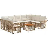 vidaXL Buiten bank set 10 st Natuurlijk en Crème Wit Polyester