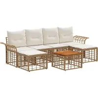 vidaXL Buiten bank set 7 st Natuurlijk en Crème Wit Polyester