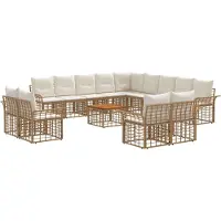 vidaXL Buiten bank set 14 pcs Natuurlijk en Crème Wit Polyester