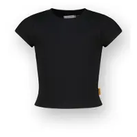 Vingino Girls Basic-crop Rib Tee T-shirt Deep Black Maat: 16 | Outlet | Unisex | Zwart