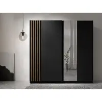 AX Living garderobekast, zwart met spiegel, 202 cm – Beralto Artisan lamellen
