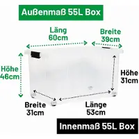 Novaliv 2x opbergdozen met deksel, groot 55L, transparant, nestbaar, stapelbaar met clipsluiting, rolboxen, kunststof, BPA-vrij, 61 x 40 x 32,5 cm
