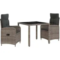 vidaXL Buiten Eettafel Set 3 st Lichtgrijs en Donkergrijs poly rattan