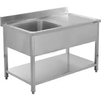TRIZERATOP Gastro RVS Spoeltafel 1000 x 700 mm met Enkele Spoelbak - Horeca Spoelkeuken Werktafel met Onderplank en Spatrand 100 mm - Roestvrij Staal SS201 - RVS Keukentafel 100 cm (YG-30903)