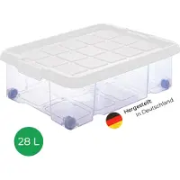 Novaliv onderbed opbergbox met wielen, deksel 28L, transparant, nestbaar, stapelbaar, clipsluiting, bedbox met wielen, BPA-vrij 61x40x17 cm