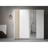 AX Living garderobekast, wit, met spiegel, 200 cm – Beralto met lamellen