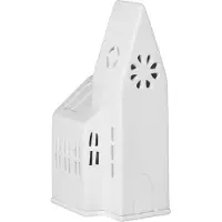 Räder kerk lichthuisje - Wit - Waxinelichthouder - Porselein - 9 x 9 x 18cm - Kerstversiering - Kersthuisje