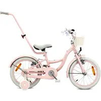 Sun baby Kinderfiets 16 Inch FLOWER BIKE Retro, Fiets voor Meisje 4-6 Jaar, Max 50 kg - V-brakes, zijwielen, bel, reflectoren, stalen frame, verstelbaar - Roze