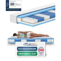 AM Qualitätsmatratzen - 1000 veren 7-zone pocketveringmatras 90x220 cm (H3) - Ergonomisch matras 90 x 220 met 1.000 veren - 24 cm Premium hoogte - Afneembare TENCEL Lyocell tijk - Made in Germany