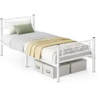 Vasagle Metalen bedframe met opbergruimte onder het bed, Mat Wit / 90 x 200 cm