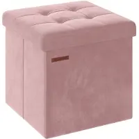 Songmics Bankje met opbergruimte van fluweel met deksel, Pastelroze / 38 x 38 x 38 cm