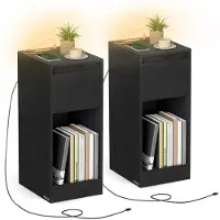 Vasagle Nachtkastje met ledverlichting en usb aansluitingen, Ebbenhout Zwart / 2