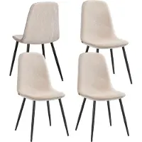 Vasagle Eetkamerstoelen met chenille bekleding, Crèmewit / 4er Set