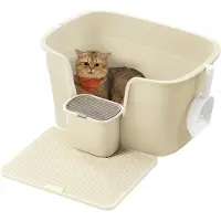 Feandrea Kattenbak met hoge randen en handige opbergruimte, Zandbeige