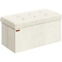Songmics Opvouwbare voetenbank met opbergruimte, Crème Wit / 76B cm
