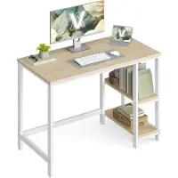 Vasagle Bureau met 2 planken industrieel design, Natuurlijk beige + parelwit / 100 x 50 cm