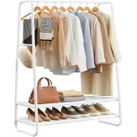 Vasagle Kledingrek met 2 planken en 6 haken, Wolkenwit + Mat Wit / 100B cm