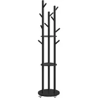 Vasagle Kapstok met haken planken en wielen, Inktzwart