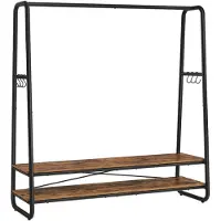 Vasagle Kledingrek met 2 planken en 6 haken, Vintagebruin + Zwart / 138B cm