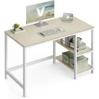Vasagle Bureau met 2 planken industrieel design, Naturel Beige + Parelwit / 120 x 60 cm