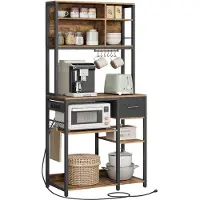 Vasagle Keukenrek met stopcontacten en stoffen lade, Vintage bruin + Inktzwart / 40T x 80B cm
