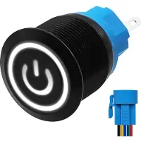 Proride Metalen Pulsschakelaar 12V OFF-(ON) - 22mm - Momentschakelaar met Aansluitkabel - Spatwaterdicht - 12V/24V - LED Indicatie Wit