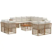 vidaXL Tuinset met 12 zitplaatsen. Natuurlijke en crème-witte polyester stof