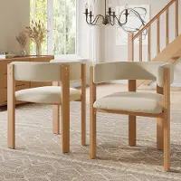 Glamour Luxe Ergonomische Eetkamerstoelen Set van 2 met Dikke Zitting, Fluwelen Bekleding, Houtlook Metalen Poten, 44 x 54,5 x 72,5 cm, Beige