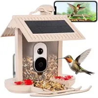 Hibirds Slimme Vogelvoeder - vogelhuisje met Camera - Vogelkijkcamera met Zonnepanelen beige - HB-F1-BEIGE