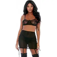 Erotic Treasure Forplay - Put O-ring On It Lingerie Skirt Set - Zwart