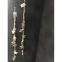 Christmas House Set van 2 ornamenten in naturel touw met gouden sterren 60CM