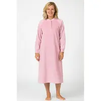 Lunatex - warm dames nachthemd 224183 badstof - winter nachthemd - roze - maat L