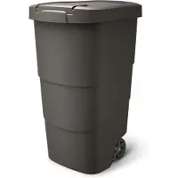 Prosperplast Tuinpot met wielen, model WHEELER, antracietkleurig, met deksel van gerecycled zwart plastic, inhoud 110 liter
