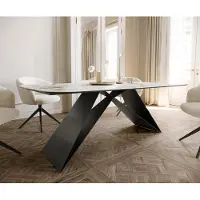 DELIFE Eetkamertafel Edge Boot 200x100 keramiek Calacatta Luxe wit-goud-grijs V-frame vlak staal zwart