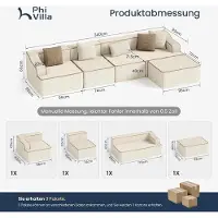 Laura Modulaire Hoekbank Slaapbank 6-Zits 340 x 165 x 65 cm – Corduroy Cloud Sofa Zonder Montage – Diepe Zit 72 cm – Comfort Bank met Sierkussens – Beige –