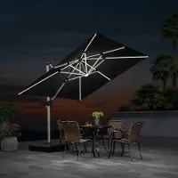 Laura Zweefparasol 270x270 cm met LED Solar Verlichting, 360° Draaibaar, Inclusief Parasolvoet, UV50+ Waterafstotend Aluminium – Grijs |
