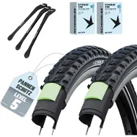 Schwalbe Set van 2 Schwalbe fietsbanden Marathon 365 28 x 1,75 inch (ETRTO 47-622), SCV Clik ventiel binnenbanden + 3x metalen bandenlichter