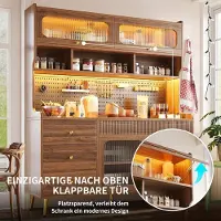 Laura Dressoir kast met LED verlichting en app bediening – Smalle hoge opbergkast met glazen planken, lade en pegboard – 145 x 39 x 171 cm – Walnoot –