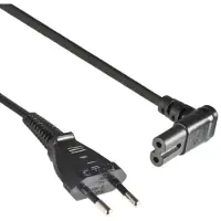 DINIC C7 (haaks boven/beneden) - CEE 7/16 (recht) stroomkabel - 2x 0,75mm / zwart - 2 meter