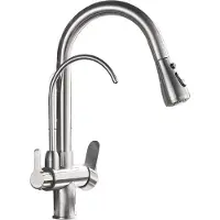 OEM Keukenmengkraan, met twee handgrepen, voor koud en warm water, geborsteld nikkel